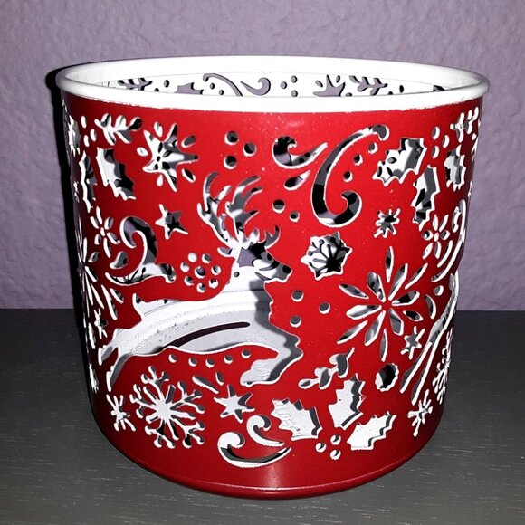 Bath & Body Works Other - Bath & Body Works 3 Wick Candle Holder Red and White Christmas Reindeer Cut Outs